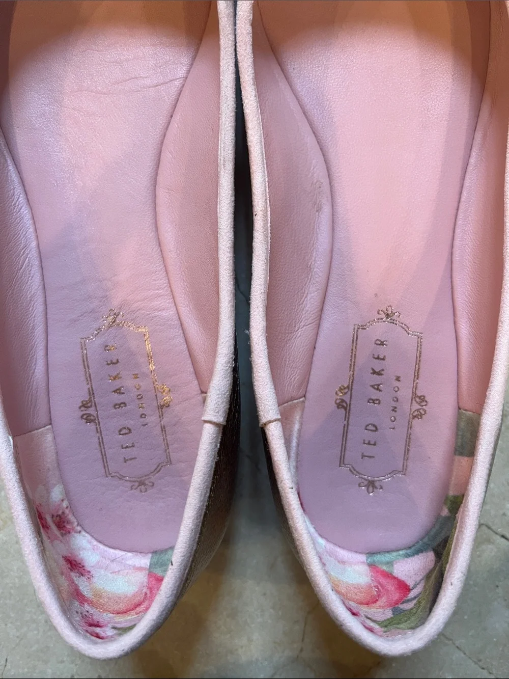 Ted Baker Metallic Rose Gold Bow Ballet Flats with Pink Interior